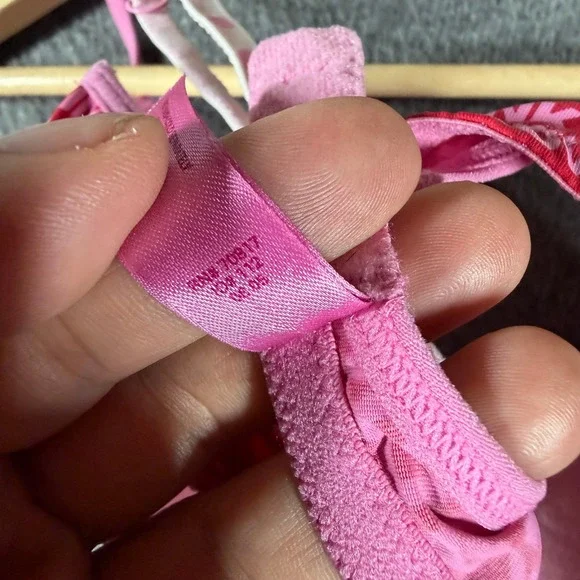 Y2K Victorias Secret PINK Logo Print Underwire Bra Pink White 34C - Picture 5 of 7